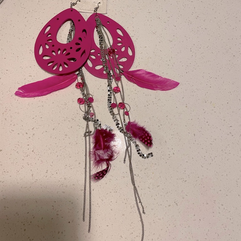 New! Hot pink long dangling earrings